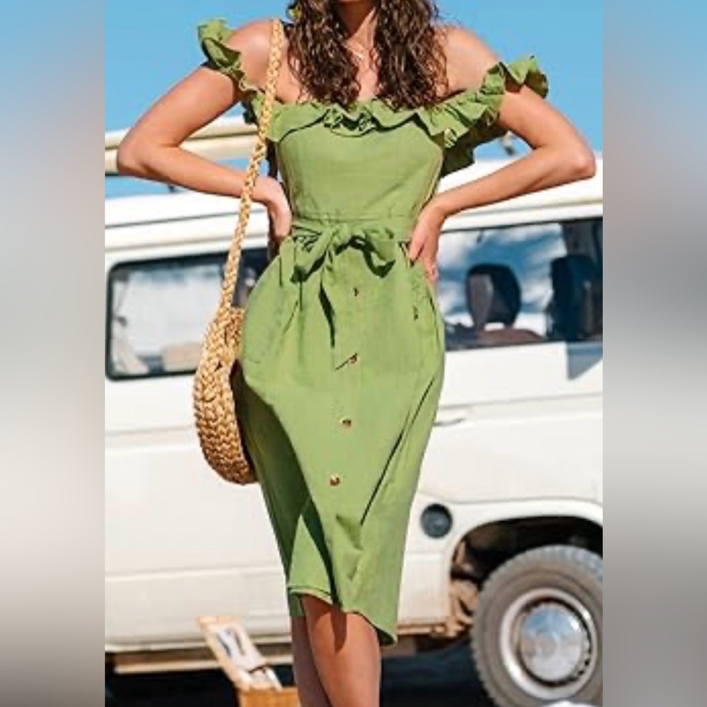 Cupshe Alejandra Green Ruffle Tea Length Dress